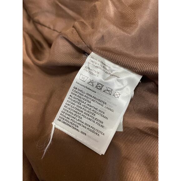 H&M Women's Faux Vegan Leather Collar Long Sleeve Button Down Coat Jacket Top XL - Picture 5 of 6